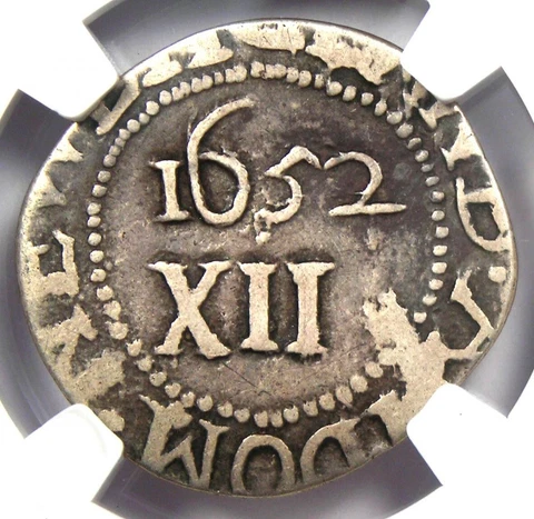 1652 Massachusetts Oak Tree Silver Shilling 1S - NGC Certified / Clipped - Rare! Cover