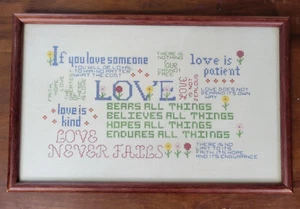 Frasi d'amore assortite punto croce vintage fatte a mano con cornice arte cottage nucleo 15"x9" - Foto 1 di 12