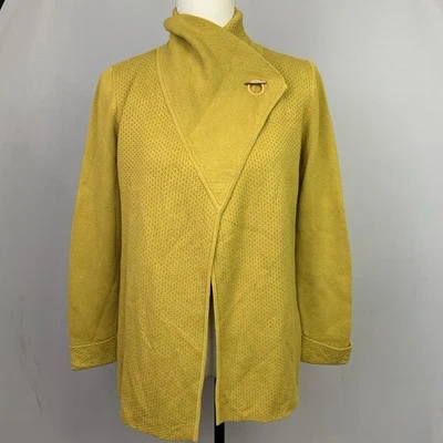 Marla Wynne 尺寸 XS Chartreuse 芥末不对称切换针织开衫毛衣 — 第 1/4 张图片