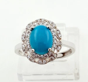 Türkis 2.00ct & Zirkonia Silber 925 Haufen Ring - Größe O (US 7. 25) Kiste - Bild 1 von 5