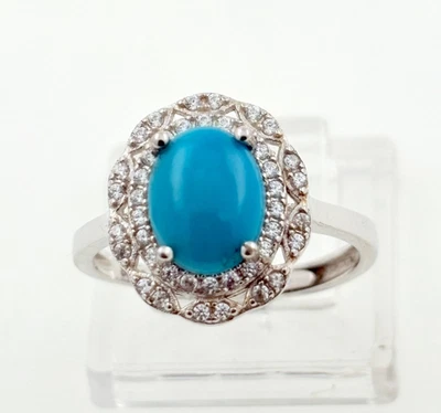 Türkis 2.00ct & Zirkonia Silber 925 Haufen Ring - Größe O (US 7. 25) Kiste - Bild 1 von 4