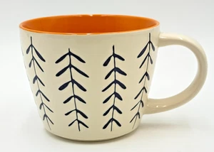 OPALHOUSE Stoneware Orange Interior Coffee Mug Tea Cup Blue Vines 16 oz - Picture 1 of 8
