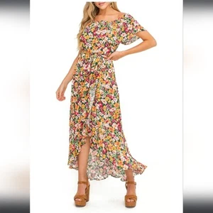 All in Favor Nordstrom Kleid dunkelgrün Blumenmuster schulterfrei Large neu mit Etikett - Bild 1 von 10