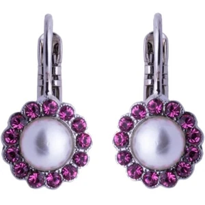 Mariana Roxanne Silvertone Earrings Simulated Pearl with Fuchsia Flower 1166 NWT - Picture 1 of 1