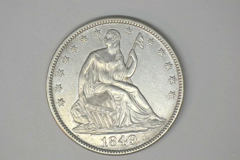 1849 Seated Liberty Half Dollar- Repunched Date- Strong AU-  Lightly Cleaned Cover