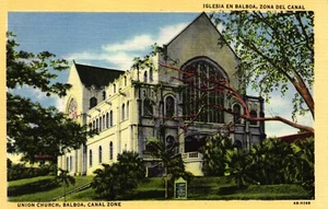 Postkarte mit weißem Rand. Kanalzone Panama Union Kirche Balboa USA kostenloser Versand - Bild 1 von 2