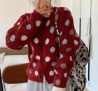 Womens Fashion Winter Round Collar Long Sleeve Wave Point Kniting Cardigan Coats