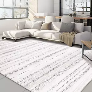 6X9 Area Rugs Living Room: Washable Boho Large Neutral Soft Farmhouse Rug Stain - Picture 1 of 9
