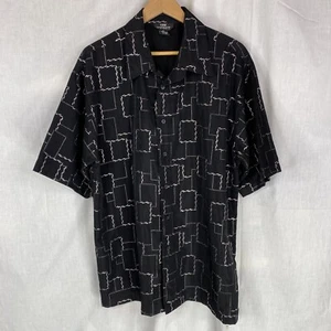 City Impact Black Silver Chain Checkered short sleeve shirt size XL 90s y2k club - Picture 1 of 9