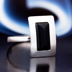 Onyx Silber 925 Ring Sterlingsilber Damen Schmuck verschiedene Größen R38 - Imagen 1 de 5