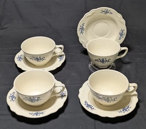Homer Laughlin Imperial "Blue Dresden" 4 Cups And Saucers - Picture 1 of 3