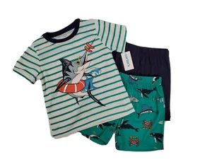 Carter's Boys 3pc Pajamas 5 & 6 Marlin Sharks Crabs Ducks Stripes Shorts Summer - Picture 1 of 6