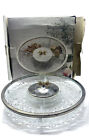 Table Centre Piece Snack Bowl Hobnail Glass Tray Gold Bow Finial Silver Plated