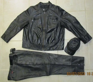DKNY Cafe Racer w/Nehru Collar Polaris Victory Pants & Kepi Cap Leather Bundle - Picture 1 of 24