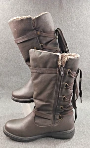 Sporto Boots Womens 9M Jose Snow Winter Brown Faux Leather Fur Mid Calf Side Zip - Picture 1 of 17