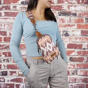 Wrangler Allover Aztec Dual Sided Print Crossbody Sling Chest Bag Coffee - Picture 1 of 3