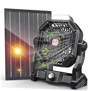 Solar Fan, Camping Fan with Solar Panel, 7W 9-Inch Rechargeable 10200mAh Black - Picture 1 of 8