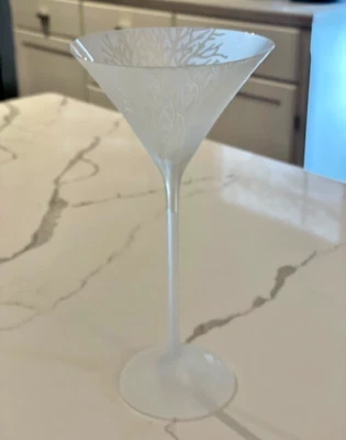 Belvedere Vodka Satin Frosted Long Stem Martini Glass Cold Activated Silver Tree - Image 1 of 4