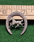 VINTAGE STERLING SILVER HORSE RACING BROOCH PIN EQUESTRIAN GOOD LUCK HORSESHOE