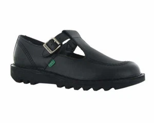 Womens Kickers Kick Lo Aztec T Bar Leather Shoes Black - Picture 1 of 3