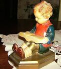 Rare Vintage Old Chalk Bookend Little Boy Reading Book Solid Book End