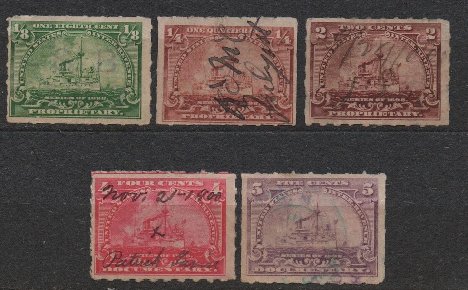 US small lot of used revenue stamps 1898 Battleship - Image 1 of 1