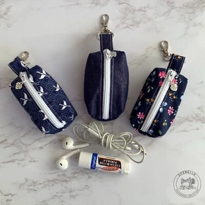Mini Fabric Zipper Pouch Boxy Bag Coin Purse Mask holder Ear Bud Holder Keyring - Picture 1 of 11