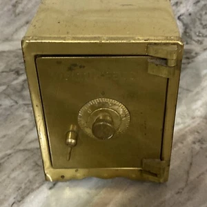 McGunn Safe Co. Antique Brass Safe Piggy Bank Dial Lock Type Vintage Piggy Bank - Picture 1 of 13