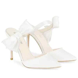 Bella Belle Brooklyn - Ivory Wedding Mules with Pearl Lined Bows 7.5 New Sample - Picture 1 of 9