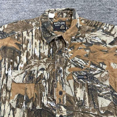 Vintage Rattlers Brand Shirt Men Large Real Tree Camo Hunt USA Chamois Nature - Image 1 of 4