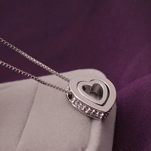 Collar Colgantes Doble Corazón Chapado en Oro Blanco con Cristal Circonita Blanca Regalo de Amor - Imagen 1 de 3