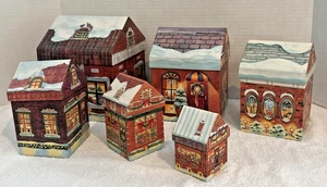 6 cajas de regalo de anidación de pueblo de Navidad con tapas de cartón duro de 2 3/8" - 6 3/4" - Imagen 1 de 19
