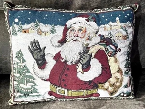 Vintage Christmas Pillow Tapestry Throw Santa Sofa Chair Home Decor 17" - Picture 1 of 16