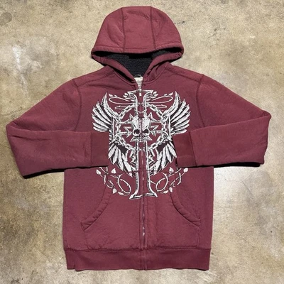 Vintage Y2K Route 66 Skull Cyber Pinkman Grunge Zip Up Hoodie Sweatshirt S - Image 1 of 4