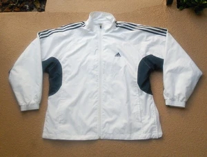 Men's Adidas Windbreaker Track Jacket 3 Stripe Trifold White Nylon Full Zip Sz L - Picture 1 of 9