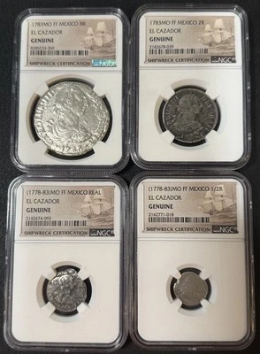 1783MO FF Mexico Silver 4 Coin Set Of NGC Genuine El Cazador Shipwreck Reals!! - Image 1 of 4