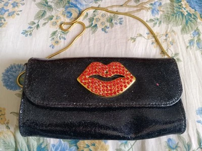 Bolsa labial Bestsey Johnson preta vermelha ouro corrente 9x5  - Imagem 1 de 4