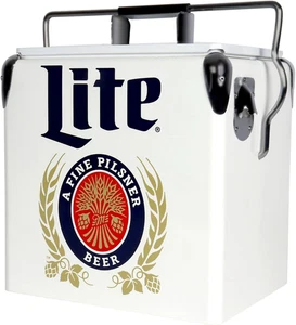 Miller Lite Retro Ice Chest Cooler with Bottle Opener 13 L /14 Quart, Red and Si - Picture 1 of 12