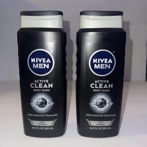 2-Pack NIVEA Men Active Deep Clean Body Wash With Natural Charcoal 16.9 Oz Each - Picture 1 of 2