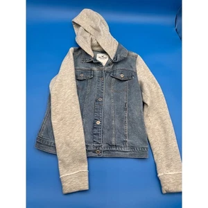 Hollister Denim Jacket Gray Hoodie Long Sleeve Button Front Mens Medium - Picture 1 of 5
