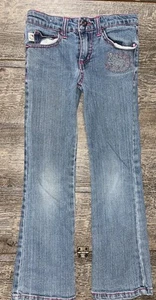 Girls size 6 Hello Kitty Rhinestone Embroidered Jeans Guc - Picture 1 of 11