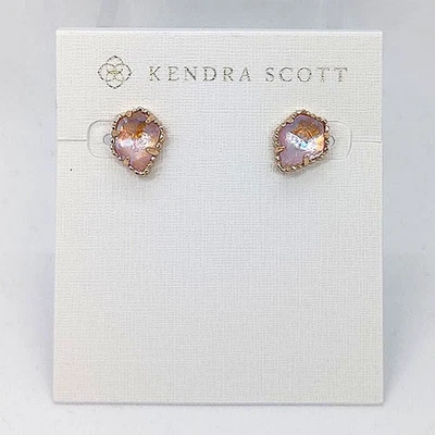 New Kendra Scott Tessa Rose Gold Stud Earrings In Dichroic Glass - Image 1 of 3