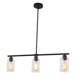 Moderne Küchenleuchten 3 Leuchten schwarz linear Kronleuchter Pendelleuchte Küche - Bild 1 von 7