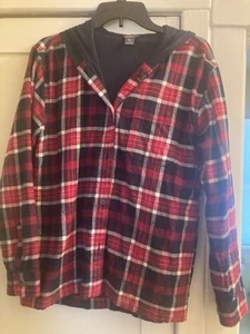 L L Bean Lined Ls Cotton Flannel Shirt Size Small Hooded. Red Navy White Plaid. - Picture 1 of 5