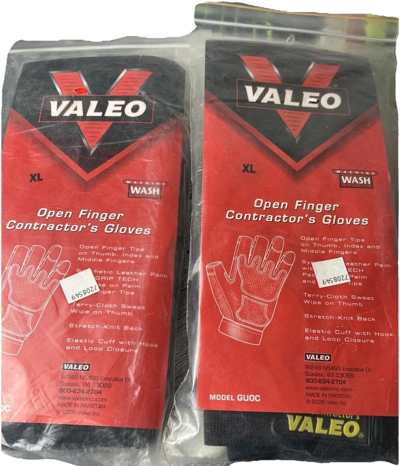Valeo Juego de 2 Pares Guantes de Cuero Dedo Abierto para Contratista Gris/Negro Foto 1 de 4
