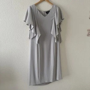 St. John Couture Gray Flutter Sleeve Dress Size 12 - Picture 1 of 3