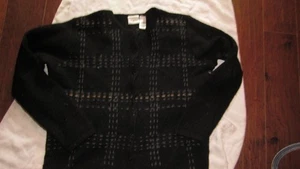 Village Sport Liz Claiborne Cardigan Sweater Womens Black Wool Knit XL - Picture 1 of 5