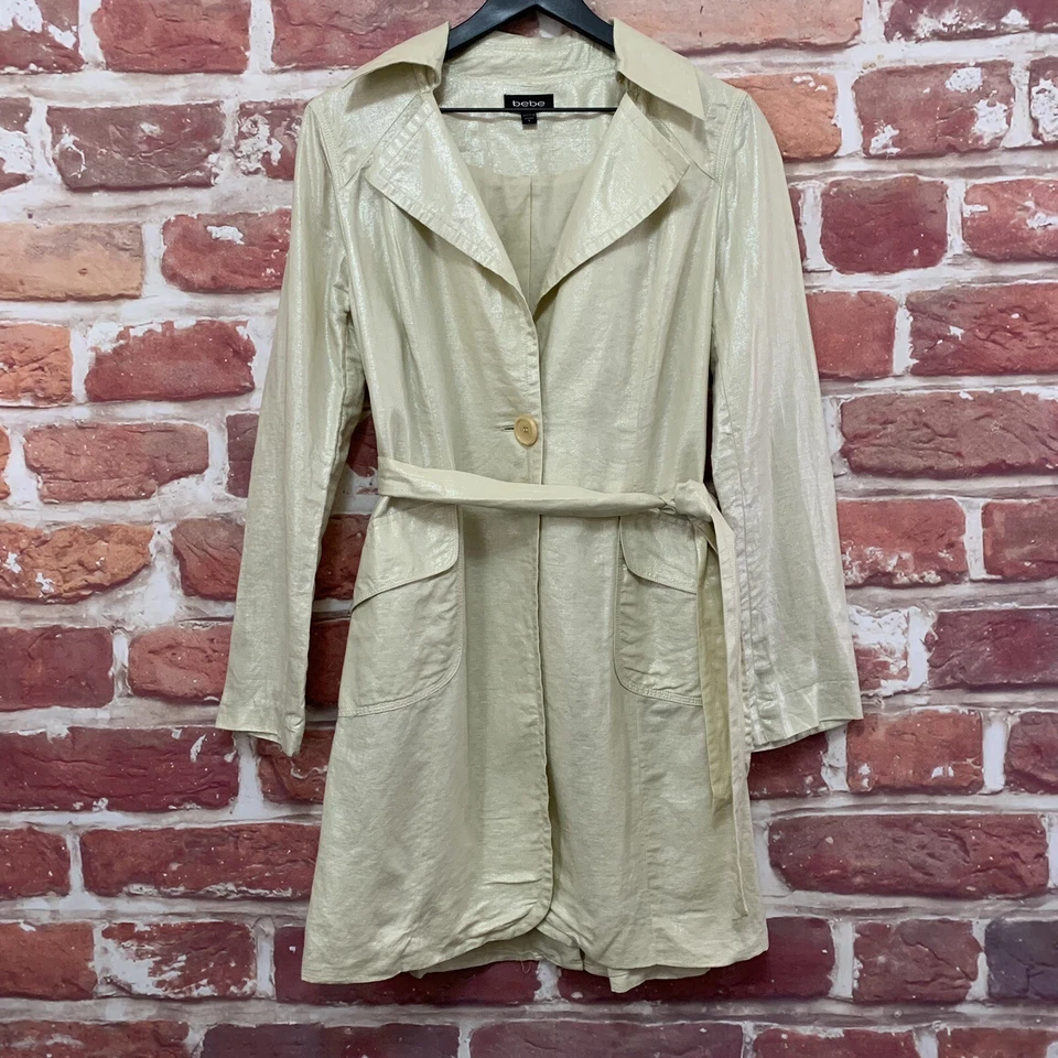 Jaqueta Bebe Feminina Grande Creme Cintilante Mistura de Linho Leve Blazer Longo - Imagem 1 de 4