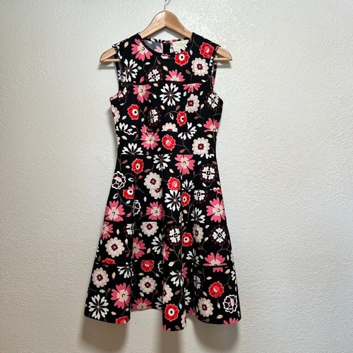 Abito Kate Spade Casa Flora Popeline Vestibilità e Svasato Nero Rosa Taglia 0