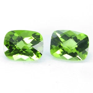 4.54Cts  Natural Nice Green Peridot 9x7mm Cushion Checker Cut Matching Pair - Picture 1 of 6